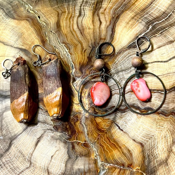 Set/2 Seashell Coconut Shell Earrings - Picture 1 of 5